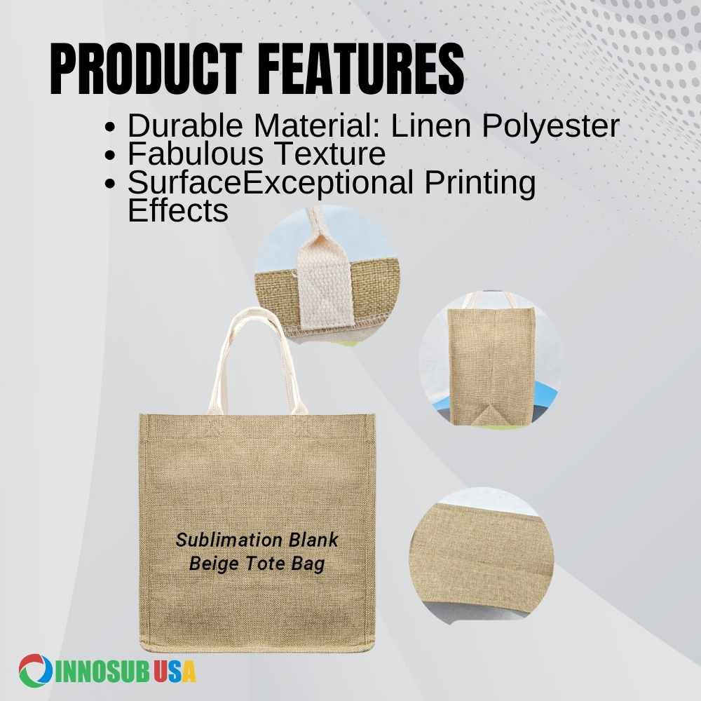 Sublimation Blank Linen Tote Bag with Pocket - in 3 Sizes