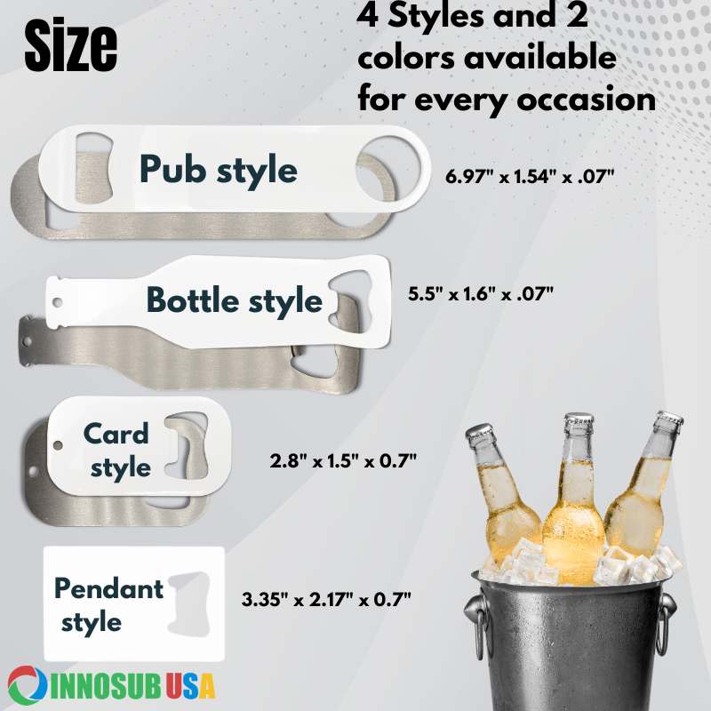 Sublimation blanks Bottle Opener Blanks | Print 2 Sided |Silver |White | by INNOSUB USA