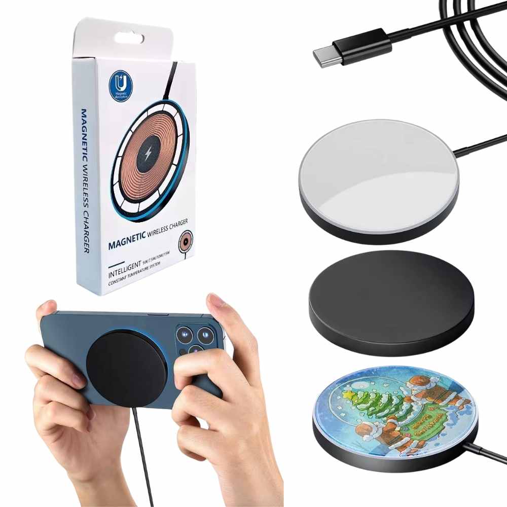 Sublimation Blanks Magnetic Wireless Charger 15W Fast charging - With LED - Black/White