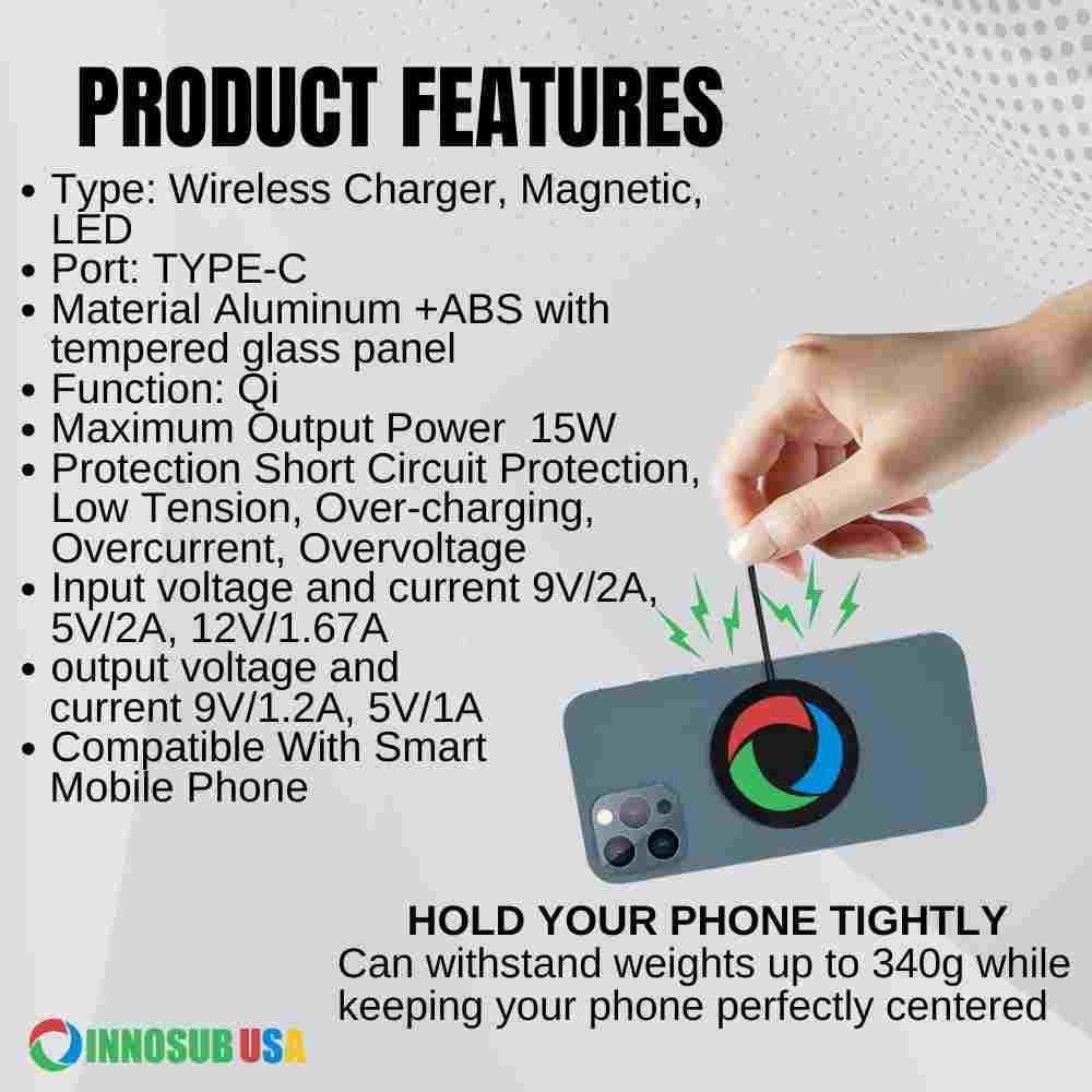 Sublimation Blanks Magnetic Wireless Charger 15W Fast charging - With LED - Black/White