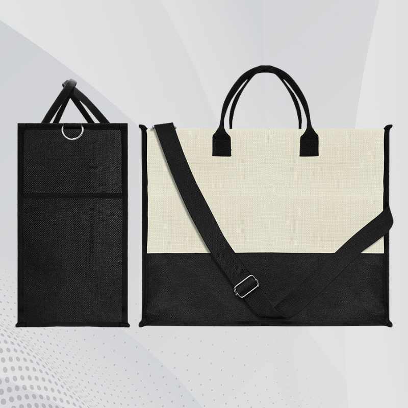 Sublimation Blanks Patchwork Linen Handbag- 43*34*17cm- Cream/Linen/White