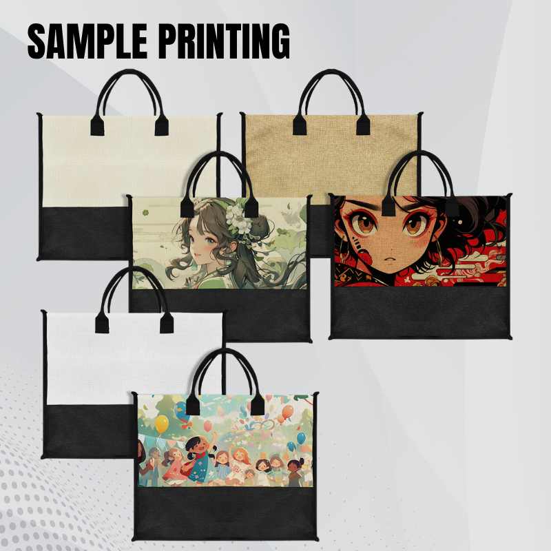 Sublimation Blanks Patchwork Linen Handbag- 43*34*17cm- Cream/Linen/White