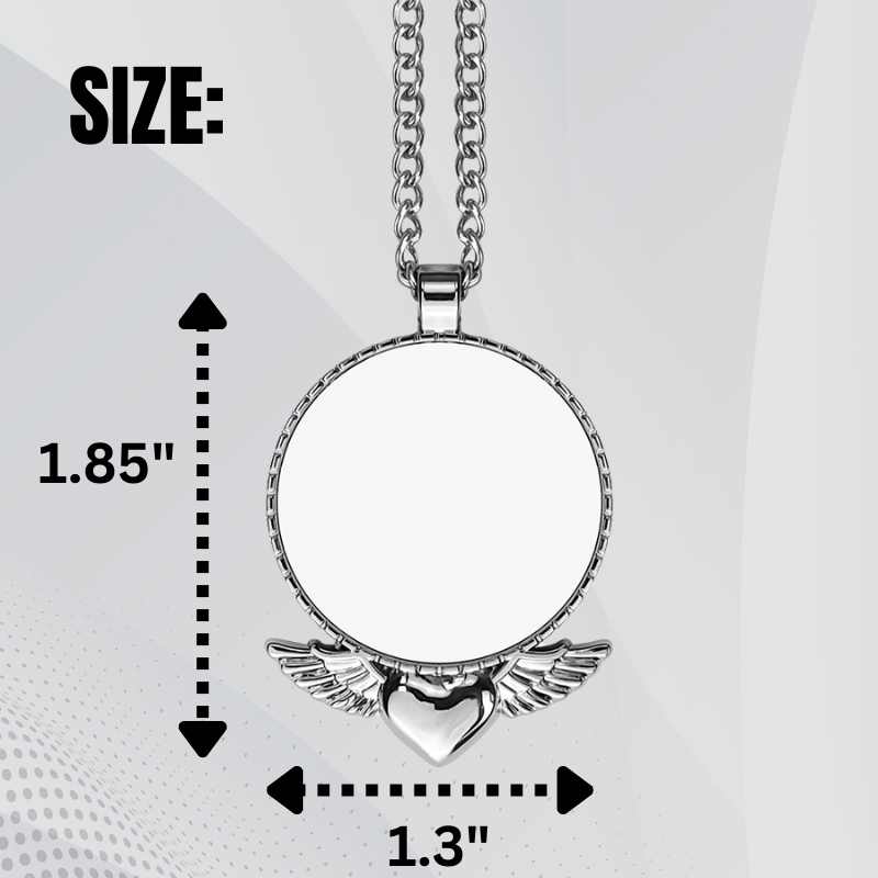 Sublimation Photo Round Necklace Blanks with Wings Below Pendant Ornament
