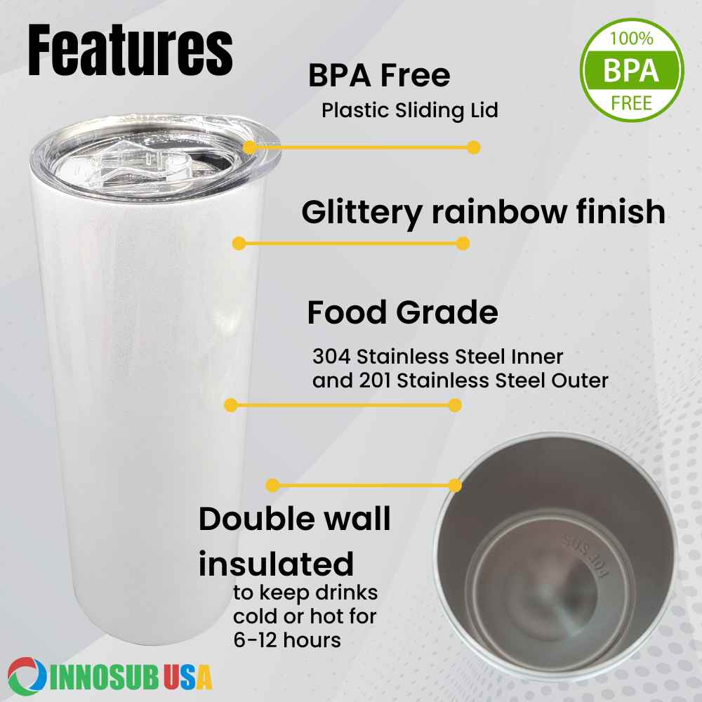 Sublimation Tumbler Blanks 20 Oz  | Glitter Tumblers  | DIY Tumbler Printing - Glitter Finish by INNOSUB USA