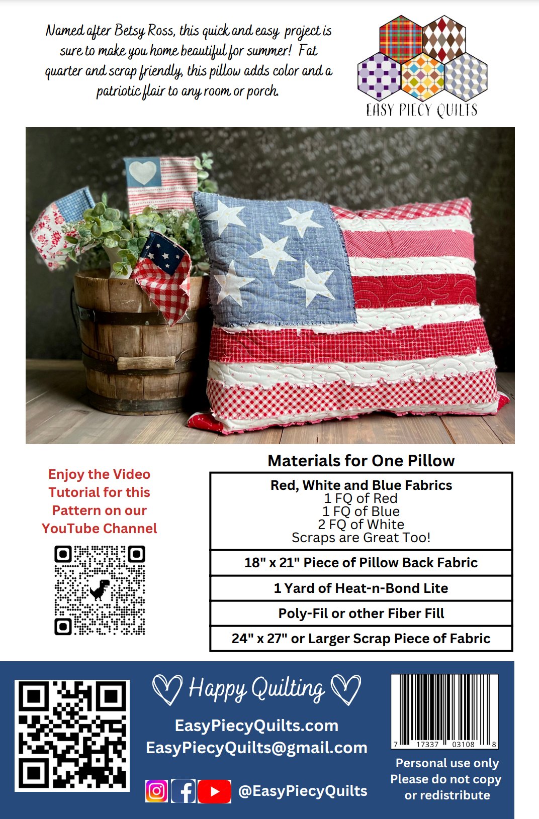 Betsy Quilted Pillow Pattern - Paper Print Vision