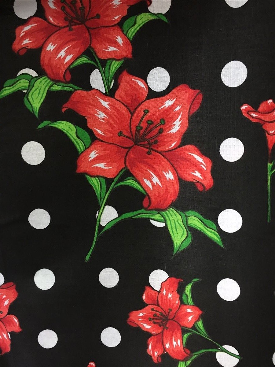 Lily Floral Polka Dot Print Poly Cotton Fabric