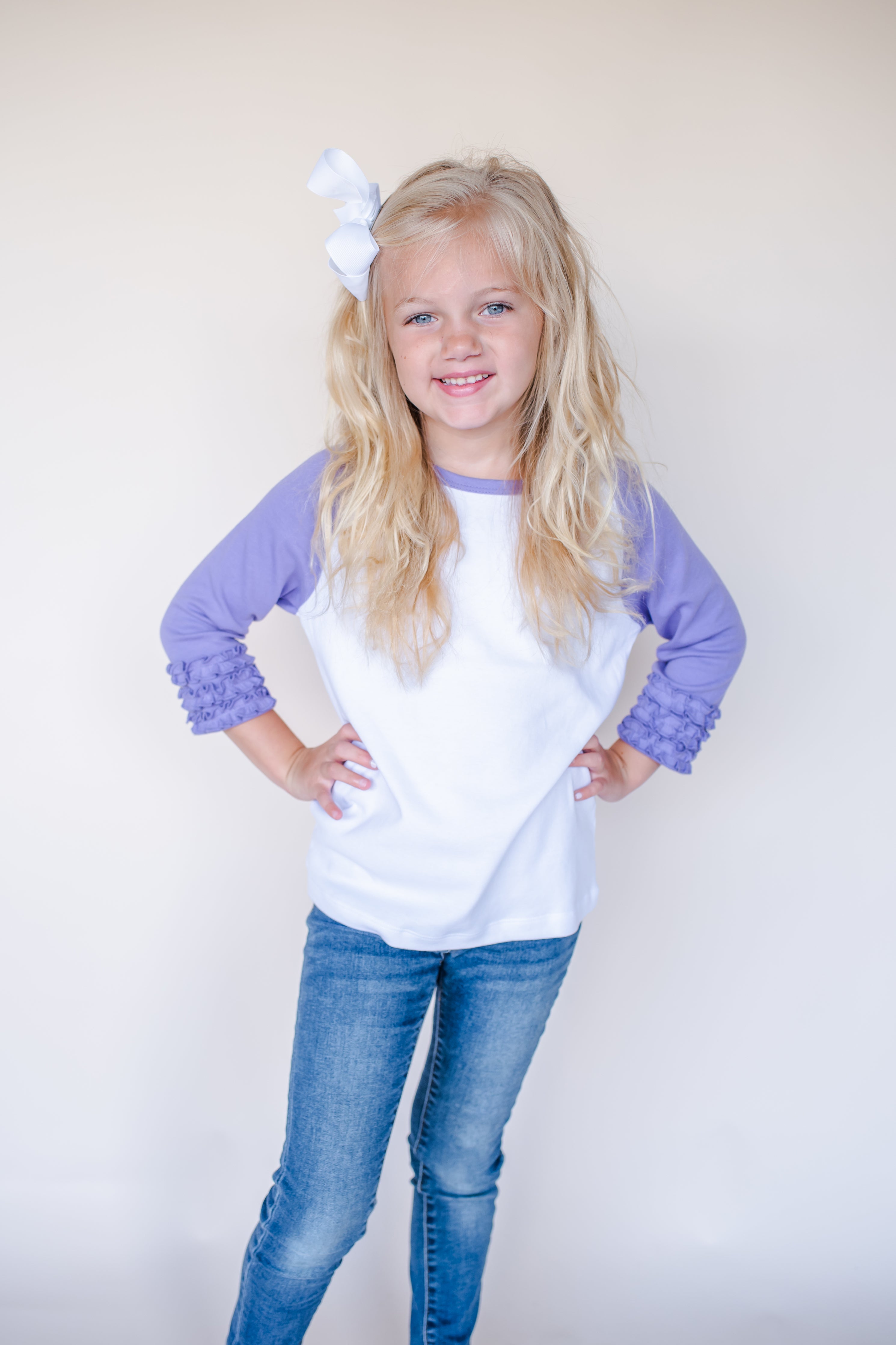 Girl's Solid Triple Ruffle Raglans