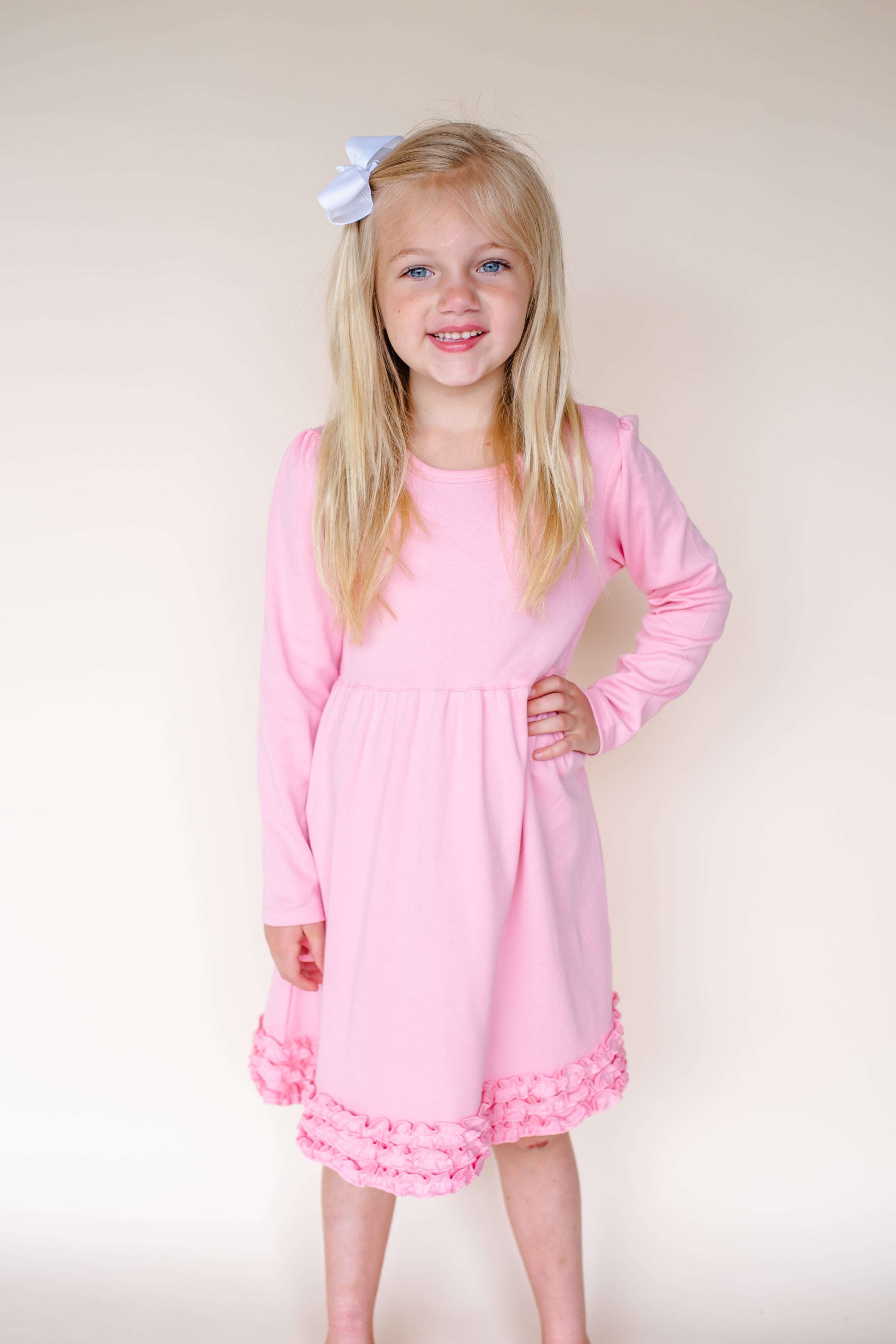 Girl's Long Sleeve Ruffle Empire Waist Dress (Youth)
