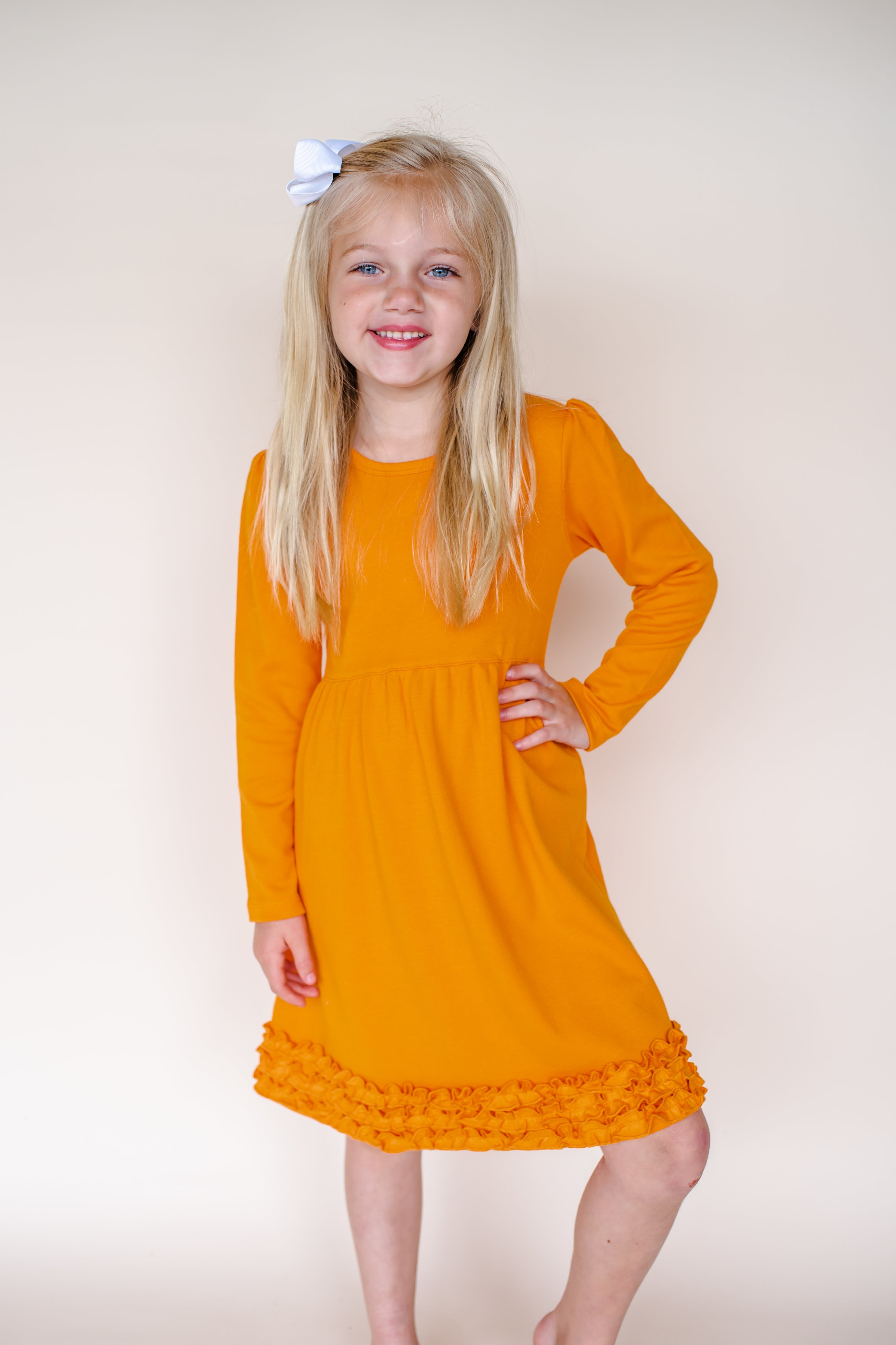 Girl's Long Sleeve Ruffle Empire Waist Dress (Youth)