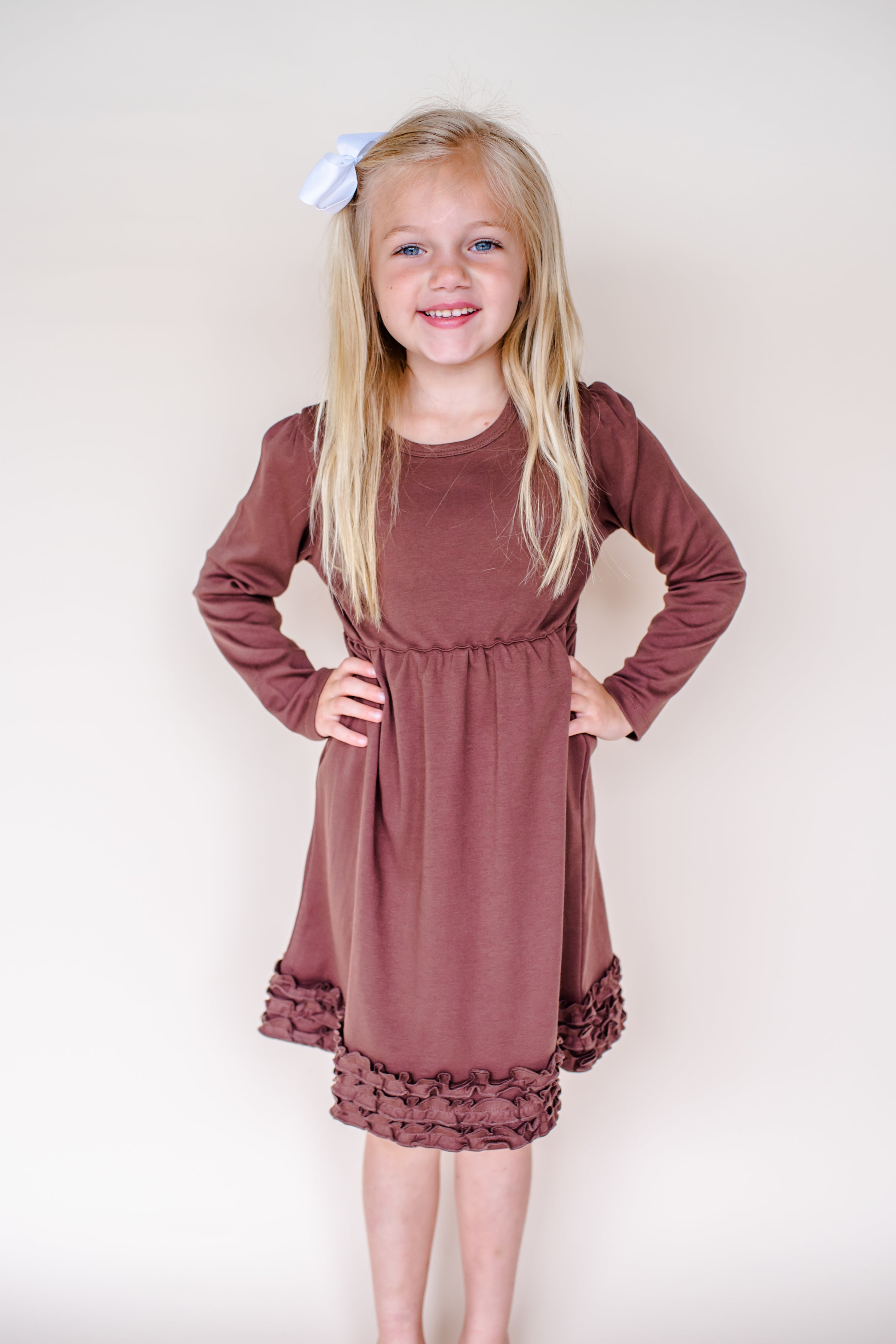 Girl's Long Sleeve Ruffle Empire Waist Dress (Youth)