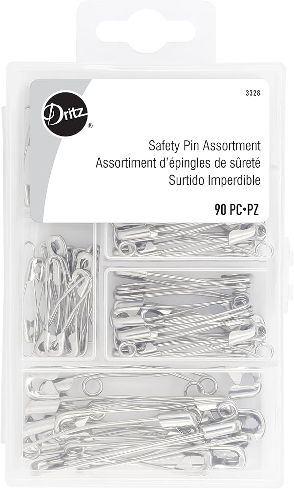 Curved Safety Pins Assortment & Storage Box, 90 pieces