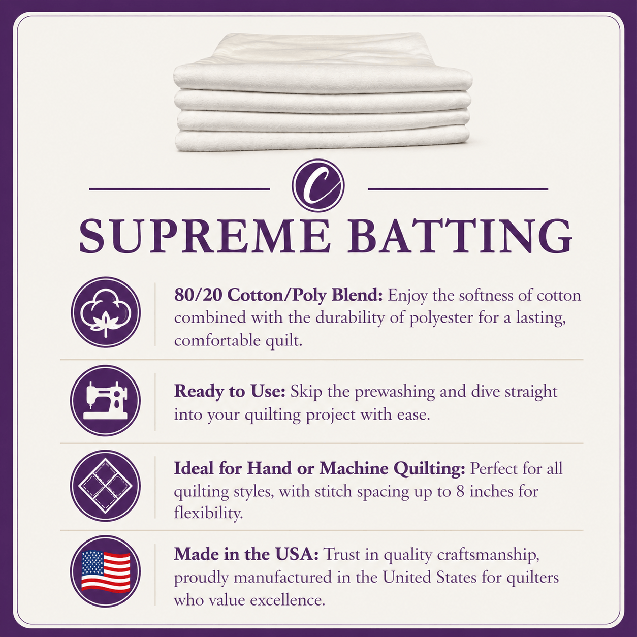 Choice Supreme Batting - 80/20 Cotton/Poly Blend - Crib (46.5" x 60")