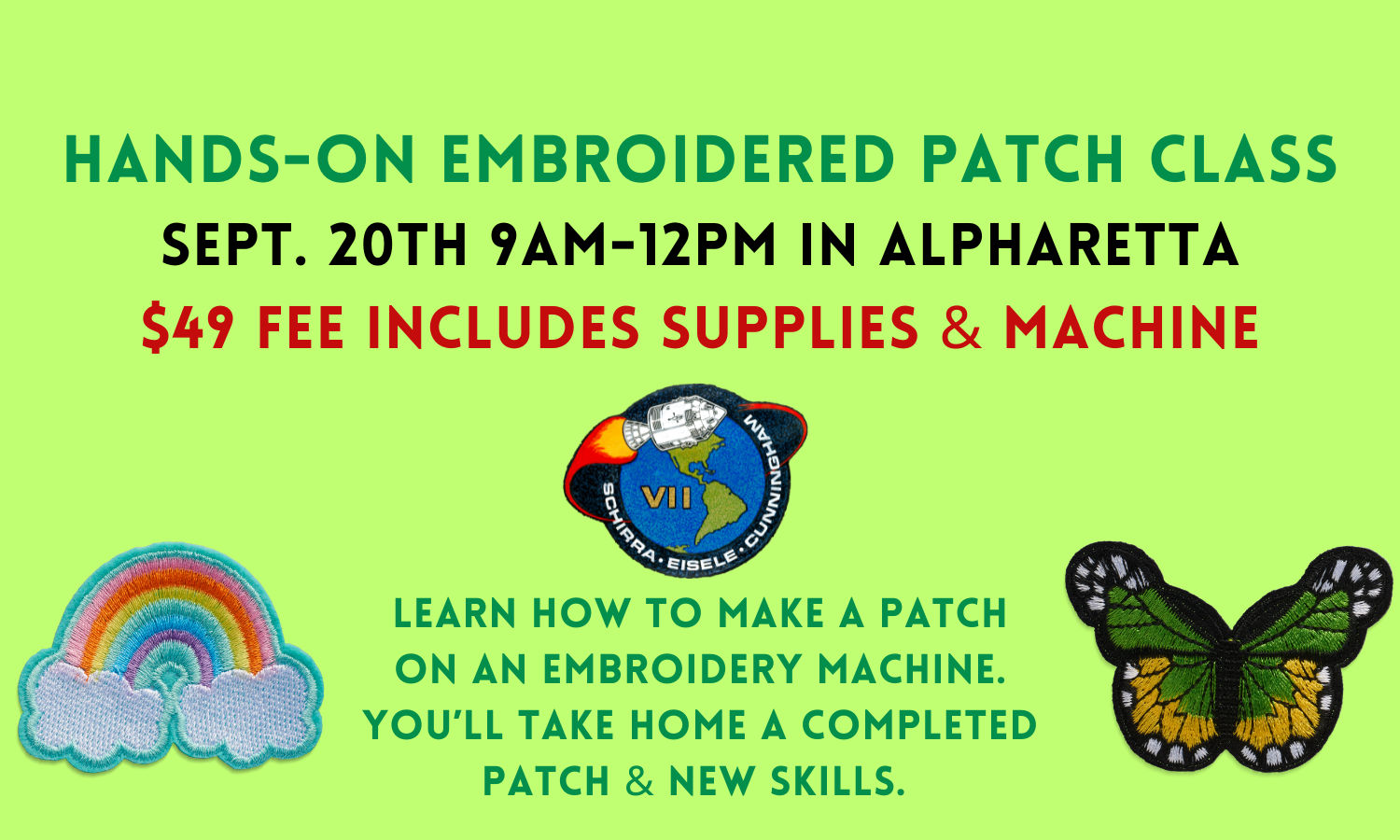 Hands-On Embroidered Patch Class 9/20