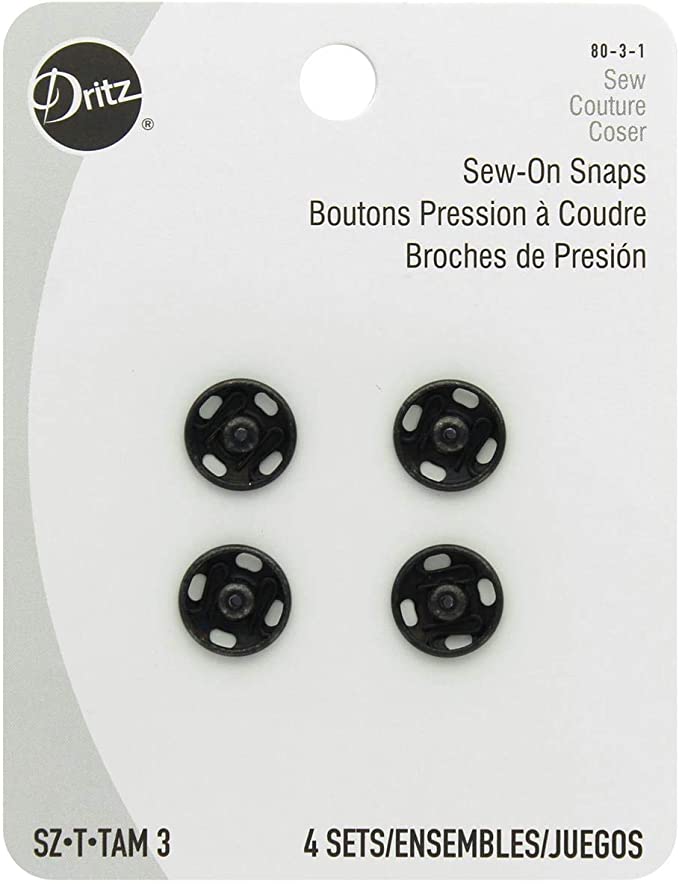 4 Sew On Snaps Sz 3 Black