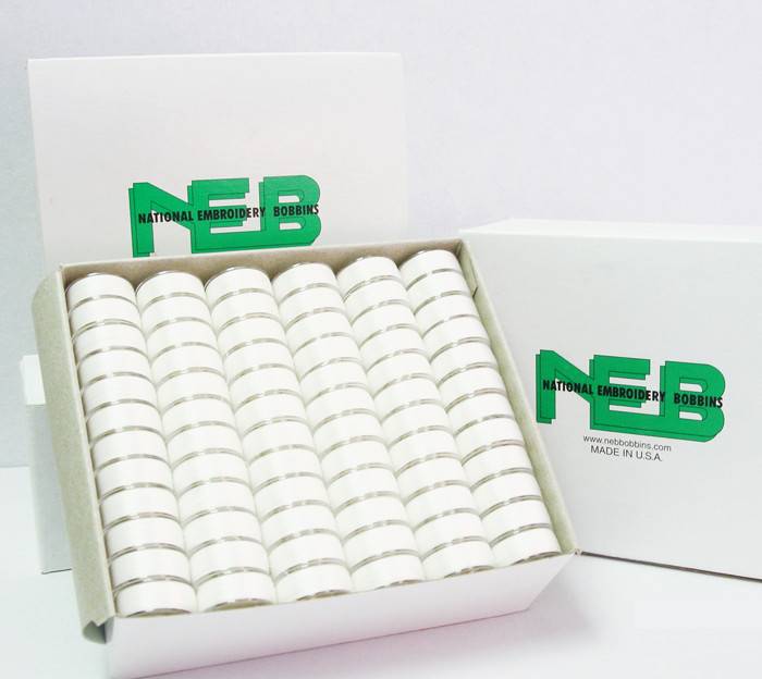 NEBS Plastic Sided Prewound L Bobbin 10pk White